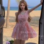 Sleeveless Square Neck Button-up Mini A-line Dress