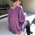 Wide-sleeve Tie-back Sweater Purple - One Size