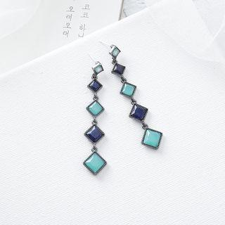 Gemstone Square Dangle Earring 1 Pair - Blue - One Size