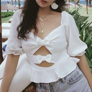 Short-sleeve Bow Hollow-out Top