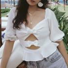 Short-sleeve Bow Hollow-out Top