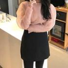 Balloon-sleeve Blouse Pink - One Size