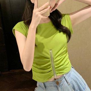 Sleeveless Zipped Ruffled T-shirt