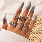 Set Of 6: Alloy Ring (assorted Designs) 16911 - 6 Pcs - Silver - One Size
