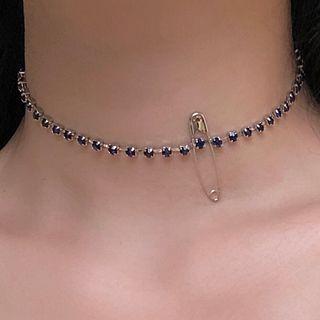 Rhinestone Choker 0887a - Black - One Size