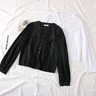 Lace-trim Plain Blouse