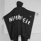 Lettering Print Oversized Cape Hoodie Black - One Size
