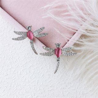 Rhinestone Dragonfly Earring 1 Pair - 925 Silver - One Size