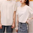 Couple Matching Short-sleeve Lettering T-shirt / Long-sleeve Lace Top