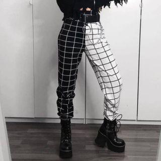 Two Tone Plaid Harem Pants