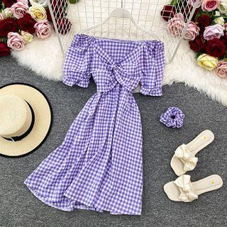 Twist Short-sleeve Check Dress