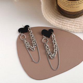 Heart Chain Alloy Dangle Earring 1 Pair - S925 Silver - Black - One Size