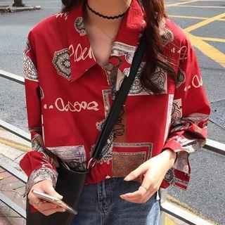 Plaid Loose-fit Blouse Red - One Size