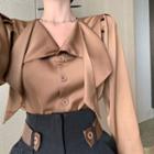 Long-sleeve Button-up Blouse / High Waist Dress Pants