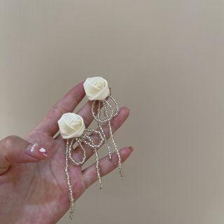 Rose Earring Stud Earring - 1 Pair - Silver Stud - White - One Size