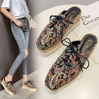 Printed Lace Up Platform Mules