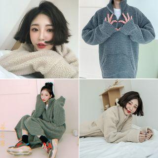 Kangaroo-pocket Fleece Long Anorak Dress