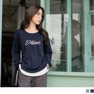 Mock Two Piece Letter Embroidered Top