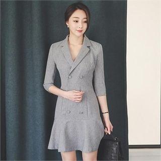 Double-breasted Ruffle-hem Dress