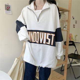 Contrast Color Lettering Half-zip Pullover