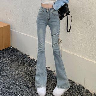 Regular Waist Lace-up Fleece-lined Boot-cut Jeans