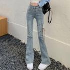 Regular Waist Lace-up Fleece-lined Boot-cut Jeans
