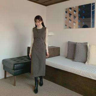 Button-up Long Pinafore Dress