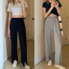 Front-slit Cropped Straight Leg Pants