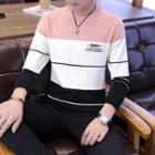 Color Block Lettering Long-sleeve Knit Top