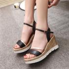 Faux-leather Ankle-strap Wedge Sandals