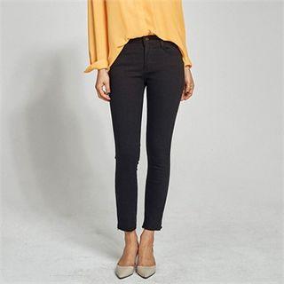 Banded Fray-hem Skinny Pants