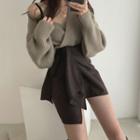 V-neck Sweater / Asymmetric Mini A-lin Skirt