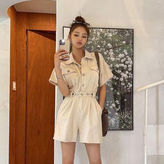 Tab-waist Safari Playsuit Beige - One Size