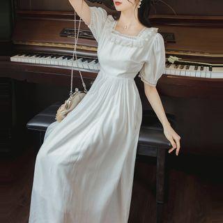 Plain Square Neck Shirt Sleeve Maxi Dress