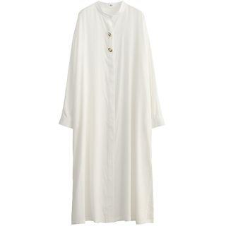 Long-sleeve Maxi Shift Dress White - One Size