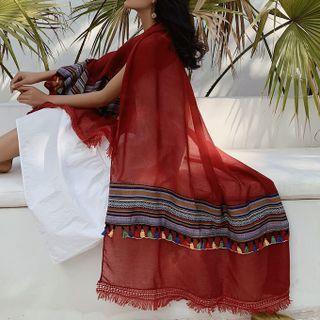 Fringed Scarf Red - One Size