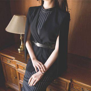Sleeveless Striped Midi Dress / Cape Jacket / Belt / Set