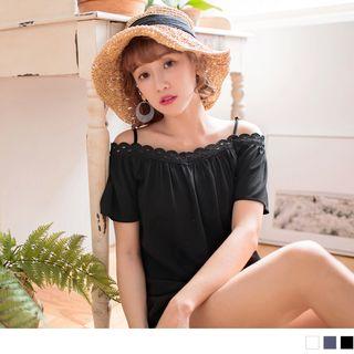 Cold Shoulder Spaghetti-strap Lace Trim Top