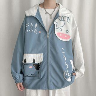 Cartoon Hooded Color Panel Long-sleeve Jacket