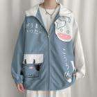 Cartoon Hooded Color Panel Long-sleeve Jacket