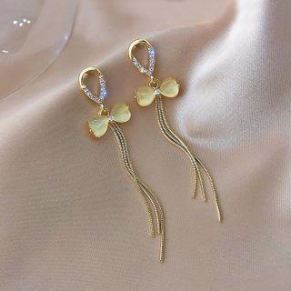 Rhinestone Cat Eye Stone Fringed Earring 1 Pair - E2477 - Silver Needle - As Shown In Figure - One Size