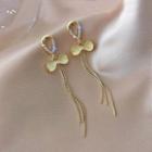 Rhinestone Cat Eye Stone Fringed Earring 1 Pair - E2477 - Silver Needle - As Shown In Figure - One Size