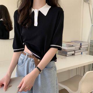 Contrast Collar Knit Polo Shirt