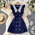 Lace Collar Double-breasted Ruffle-sleeve Dress