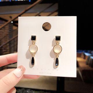 925 Sterling Silver Cat Eye Stone Drop Earring 1 Pair - E1548 - Black - One Size