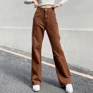High Waist Frayed Baggy Jeans