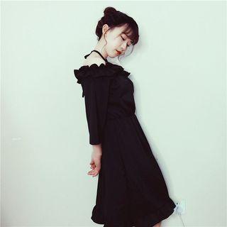 Ruffled Off-shoulder 3/4 Sleeve A-line Dress