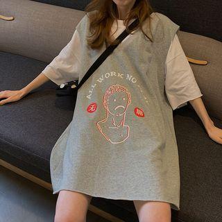 Short-sleeve T-shirt / Printed Sleeveless Midi Dress