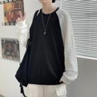 Long-sleeve Raglan Knit Panel T-shirt