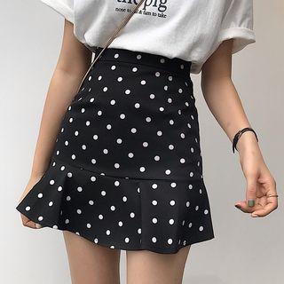 Ruffle Hem Dotted A-line Skirt